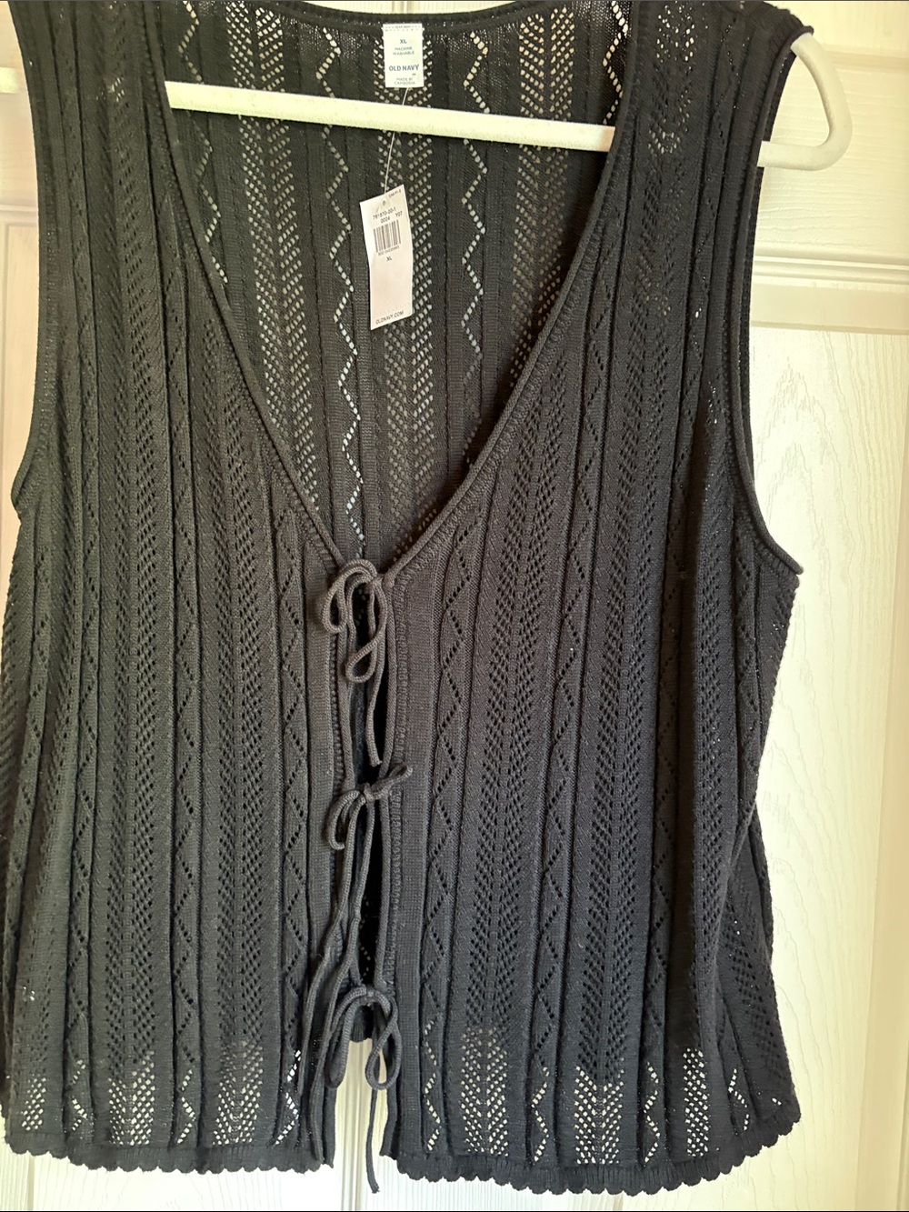 Old Navy Black Openwork Knit Tie-Front Tank